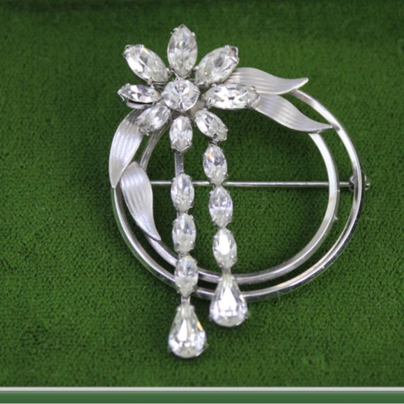 Silver Floral Brooch with Gemstone Embellishments - Picture 1 of 2